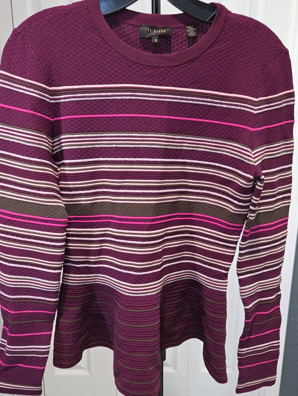 Sz 6 - Ted Baker Plum, Pink and Cream Striped Knit Top
